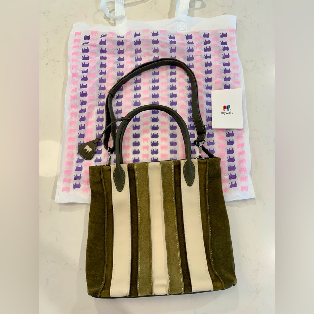 mywalit Olive and Cream Striped Laguna Tote Bag - Made in Italy